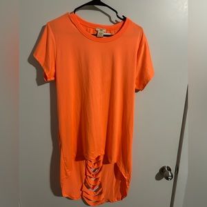 Orange high/low distressed tee sz 2x